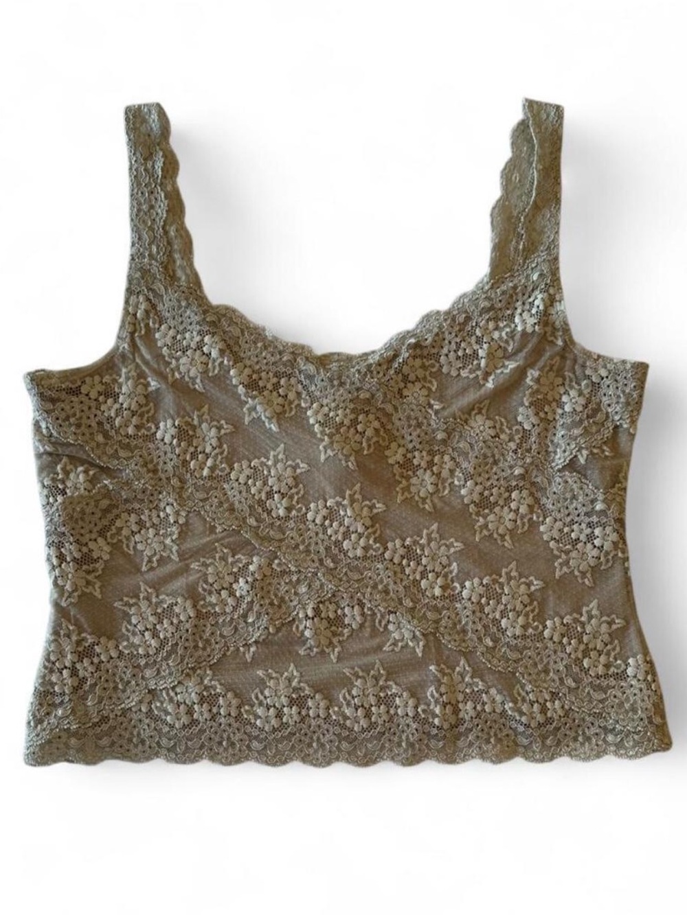Ralph Lauren Y2K Floral Lace Camisole Crop Top Taupe Ivory Size L Quiet Luxury - Picture 5 of 9